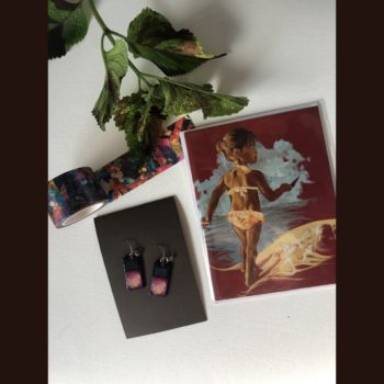 Water Baby earring, notecard, and washi set